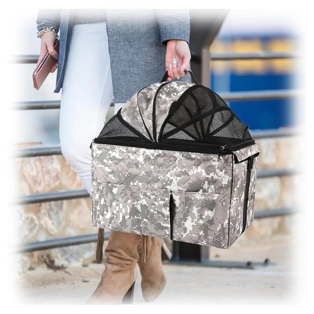PETFULED Rear Camouflage Bike Basket Pet Travel Carrier Mesh Dome 27x24x43cm